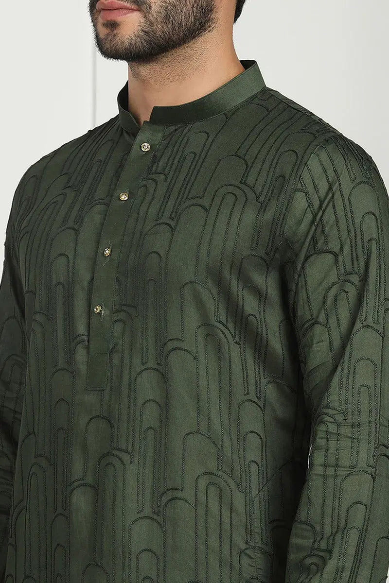 Deep Green Jacquard Kurta for Men – Festive & Formal Wear KSF