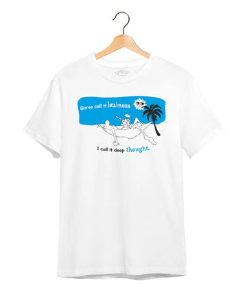 "Deep Thought" Printed T-Shirt – Premium Round Neck - White - 100% Cotton Offbeat