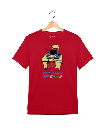 "Downloading Dreams" - Juniors T-Shirt –  Premium Round Neck - Red - 100% Cotton Offbeat