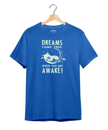 "Dream Come True" Printed T-Shirt – Premium Round Neck - Electric Blue and Maroon - 100% Cotton Offbeat