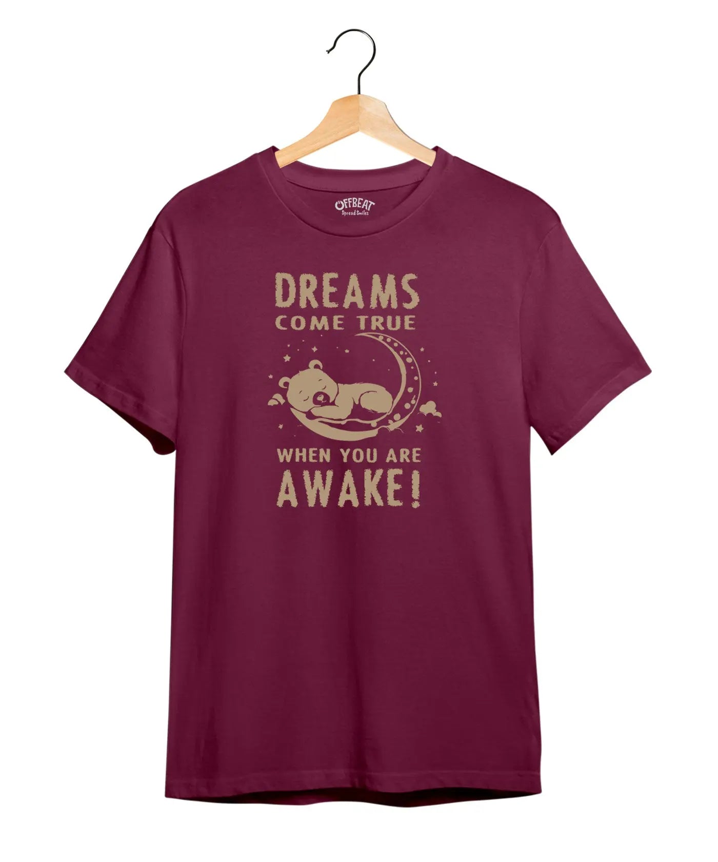"Dream Come True" Printed T-Shirt – Premium Round Neck - Electric Blue and Maroon - 100% Cotton Offbeat