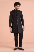 Elegant Black Indo-Western Sherwani with Gold Buttons RTI