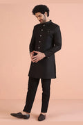 Elegant Black Indo-Western Sherwani with Gold Buttons RTI