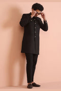 Elegant Black Indo-Western Sherwani with Gold Buttons RTI