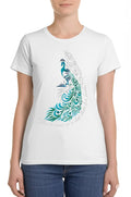 Elegant Peacock Feather Artistic Print - Women’s T-Shirt –  White - 100% Cotton Offbeat