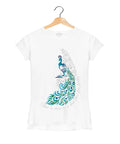 Elegant Peacock Feather Artistic Print - Women’s T-Shirt –  White - 100% Cotton Offbeat