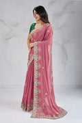 Elegant Pink Embroidered Saree with Green Blouse – Festive & Party Wear RTI
