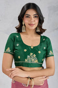 Elegant Pink Embroidered Saree with Green Blouse – Festive & Party Wear RTI