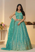 Elegant Sky Blue Silk Wedding Lehenga with Intricate Paisley Embroidery KSR