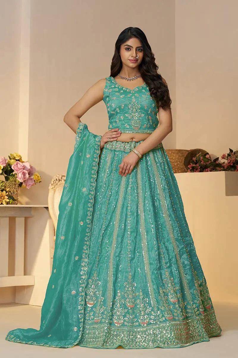 Elegant Sky Blue Silk Wedding Lehenga with Intricate Paisley Embroidery KSR