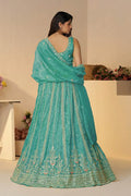 Elegant Sky Blue Silk Wedding Lehenga with Intricate Paisley Embroidery KSR