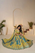 Elegant Yellow Banarasi Silk Lehenga Choli with Peacock Embroidery & Sequins KSR