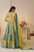 Elegant Yellow Banarasi Silk Lehenga Choli with Peacock Embroidery & Sequins KSR