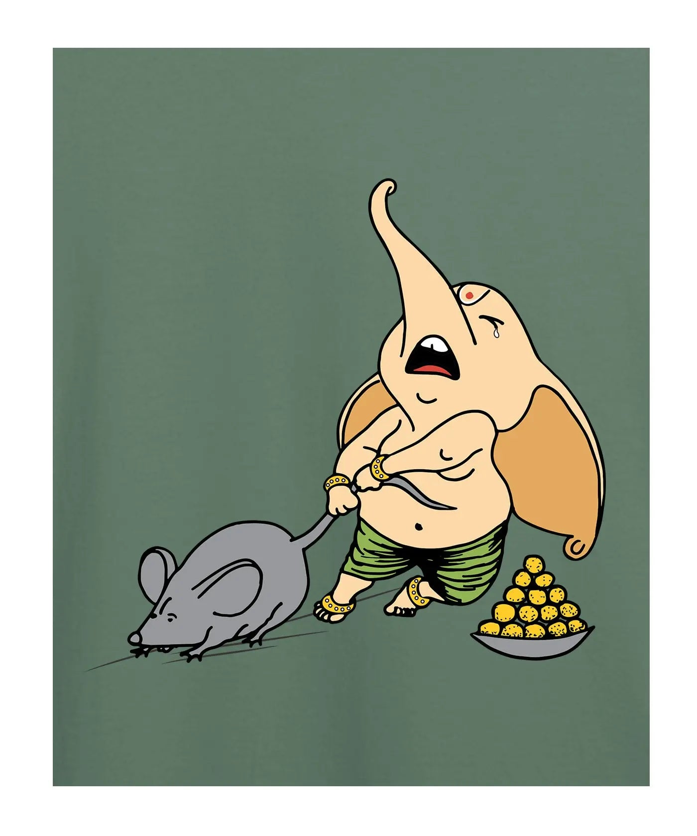 "Elephant and Mouse" - Kids Unisex T-Shirt – Premium Round Neck - Basil Green and Red - 100% Cotton Offbeat