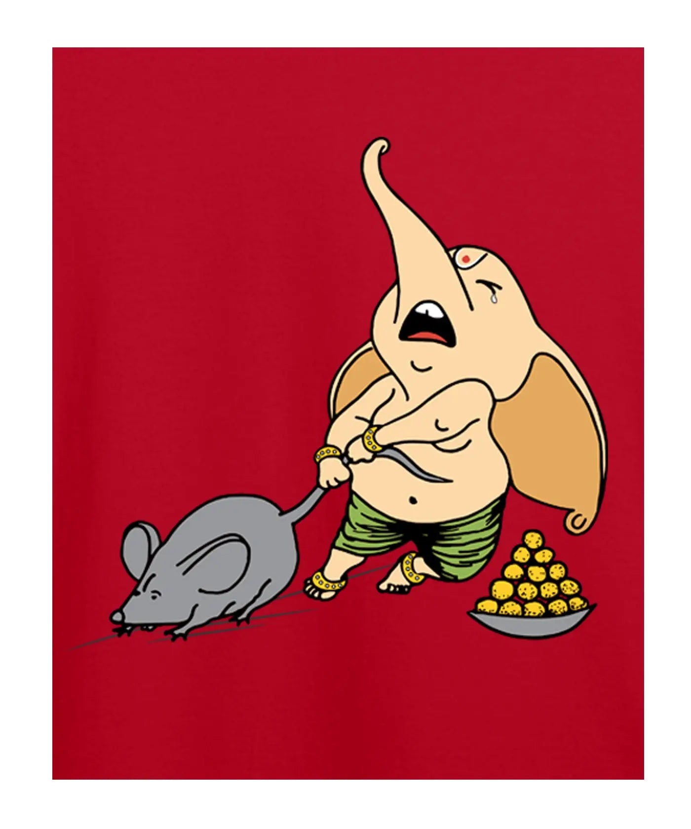 "Elephant and Mouse" - Kids Unisex T-Shirt – Premium Round Neck - Basil Green and Red - 100% Cotton Offbeat