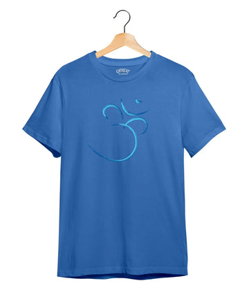 "Embossed Om Art" Printed T-Shirt – Premium Round Neck - Electric Blue - 100% Cotton Offbeat