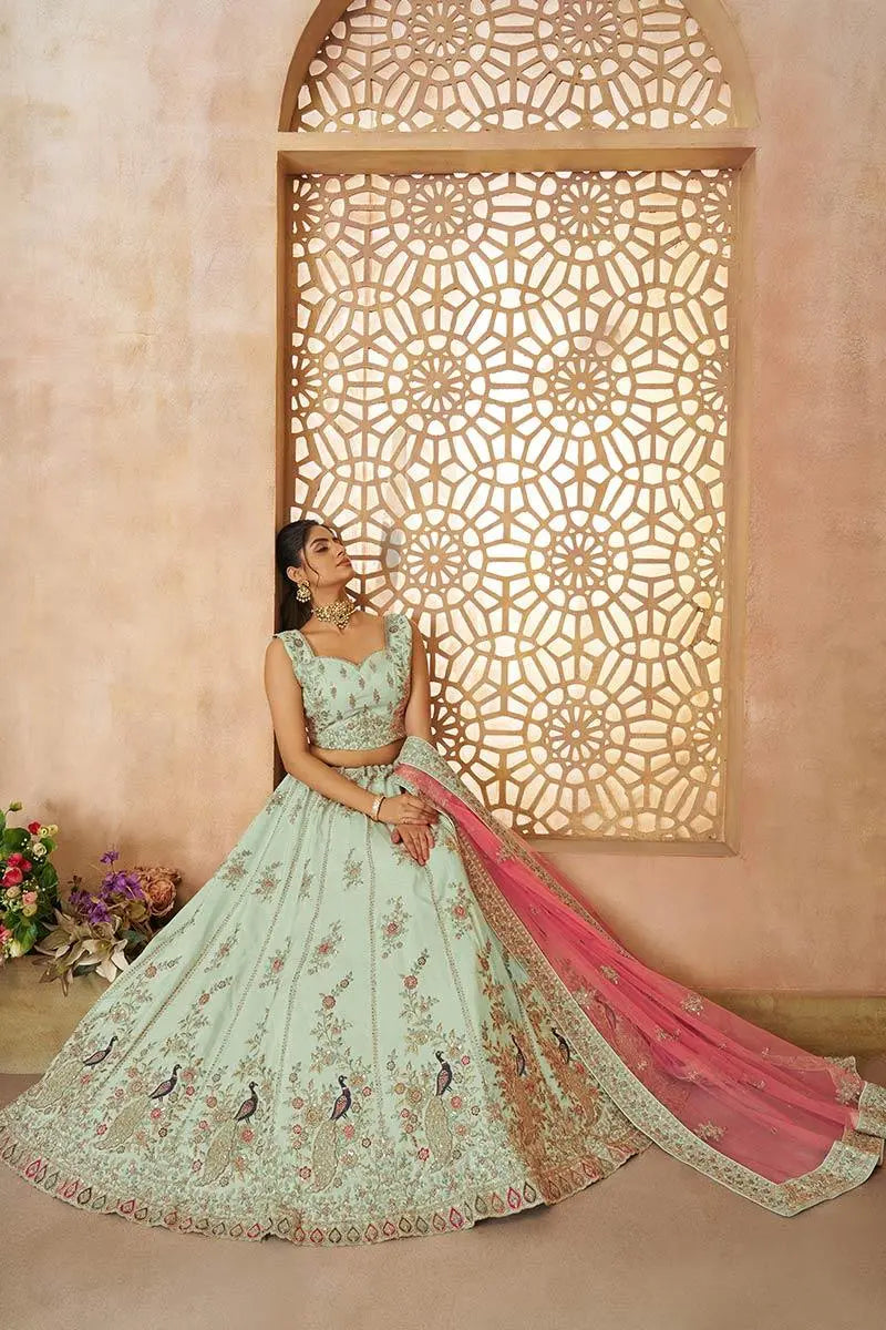 Exquisite Green Zari Woven Silk Lehenga Choli with Dupatta – Ideal for Weddings KSR