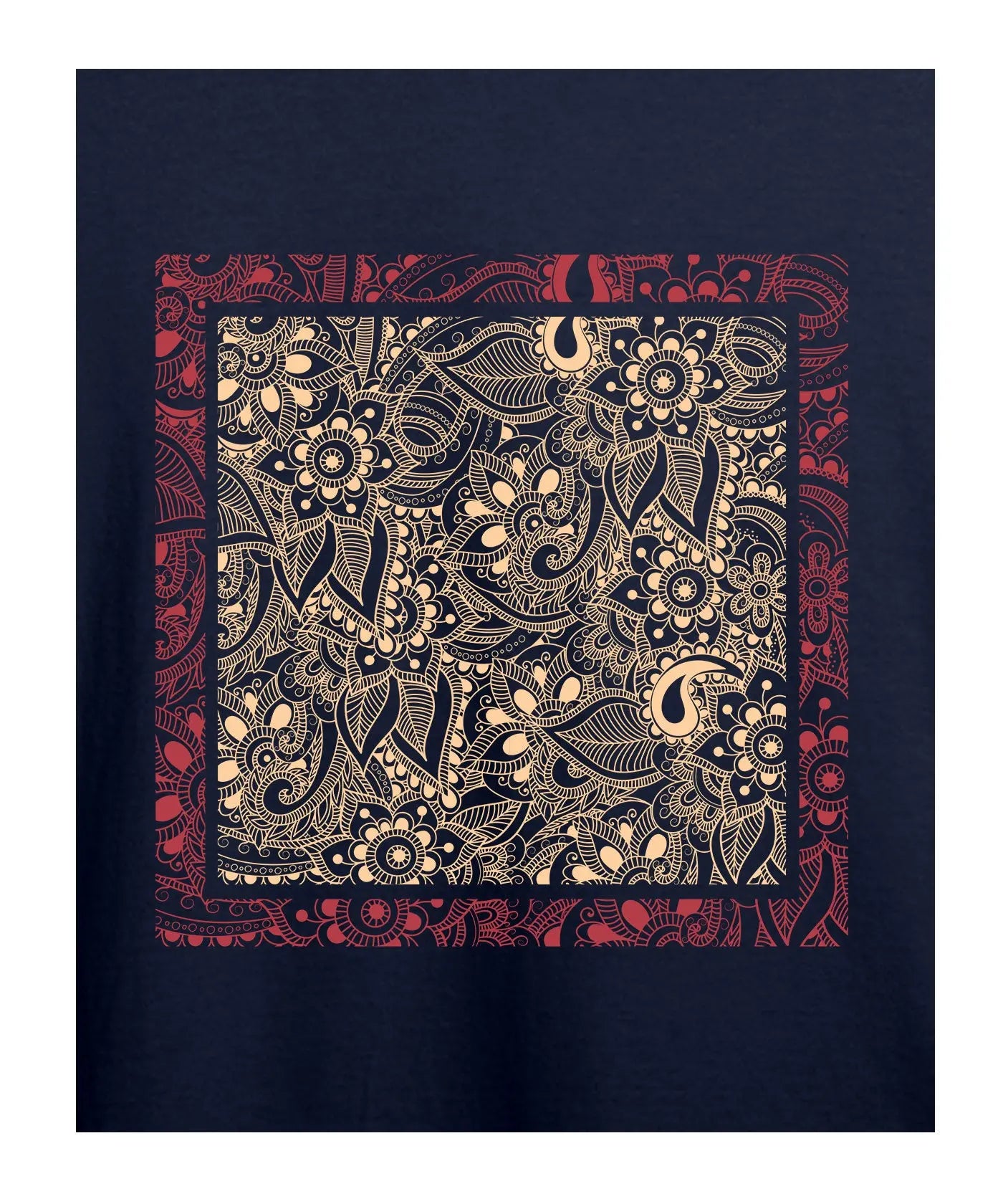 Flowers And Leaves Art - Women’s T-Shirt – Premium Round Neck - Navy Blue - 100% Cotton Offbeat