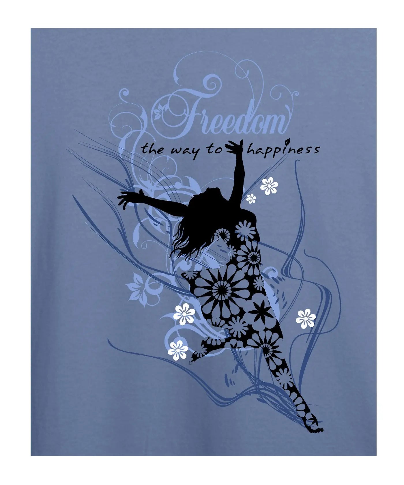 "Freedom" - Women’s T-Shirt – Premium Round Neck - Pigeon Blue - 100% Cotton Offbeat