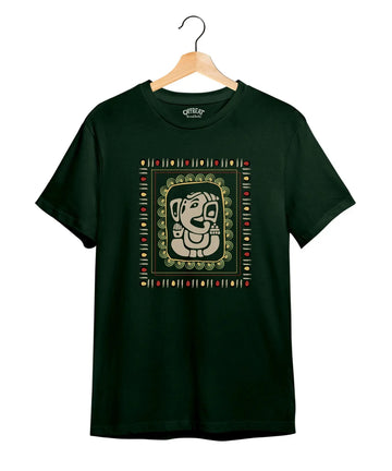 "Gaja Ganesha" Printed T-Shirt – Premium Round Neck - Bottle Green - 100% Cotton Offbeat