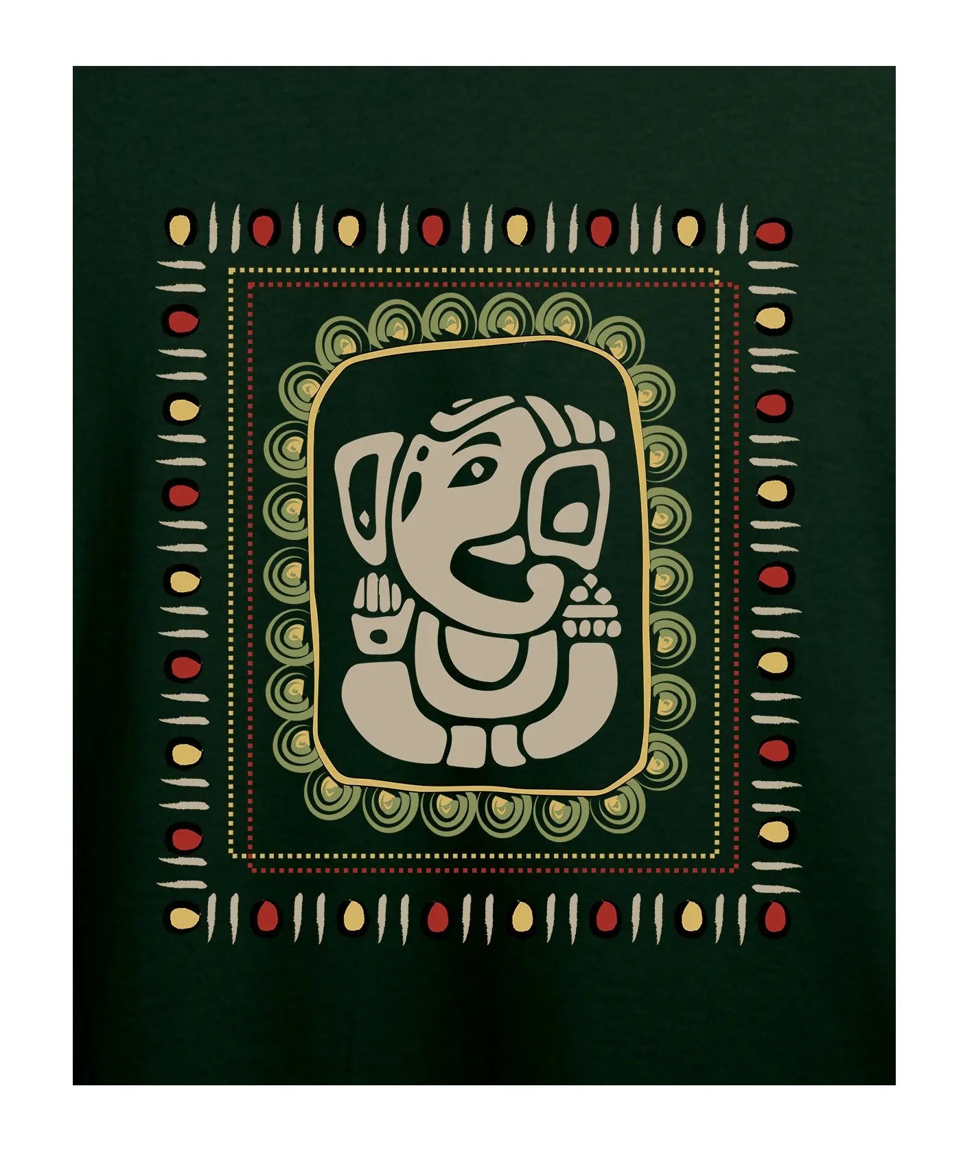 "Gaja Ganesha" Printed T-Shirt – Premium Round Neck - Bottle Green - 100% Cotton Offbeat