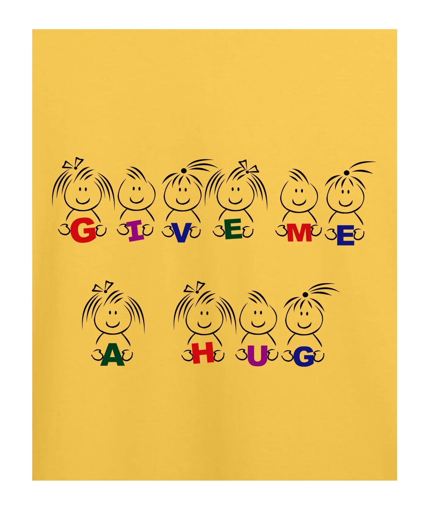 "Give Me a Hug" - Kids Unisex T-Shirt – Premium Round Neck - Minion Yellow - 100% Cotton Offbeat