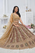 Golden Heavy Embroidered Bridal Lehenga with Mirror & Zari Detailing KSR