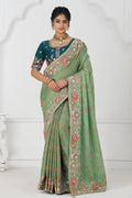 Grace in Green: Floral Elegance in Multi-Thread Embroidered Saree KSR