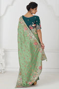 Grace in Green: Floral Elegance in Multi-Thread Embroidered Saree KSR