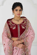 Graceful Pink Zari and Sequins on Rich Fendi Silk Saree KSR