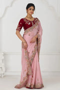 Graceful Pink Zari and Sequins on Rich Fendi Silk Saree KSR