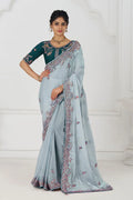 Graceful grey in Rich Silk Fendi Saree with Zari and Sparkling Sequins KSR