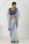 Graceful grey in Rich Silk Fendi Saree with Zari and Sparkling Sequins KSR