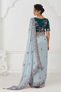 Graceful grey in Rich Silk Fendi Saree with Zari and Sparkling Sequins KSR