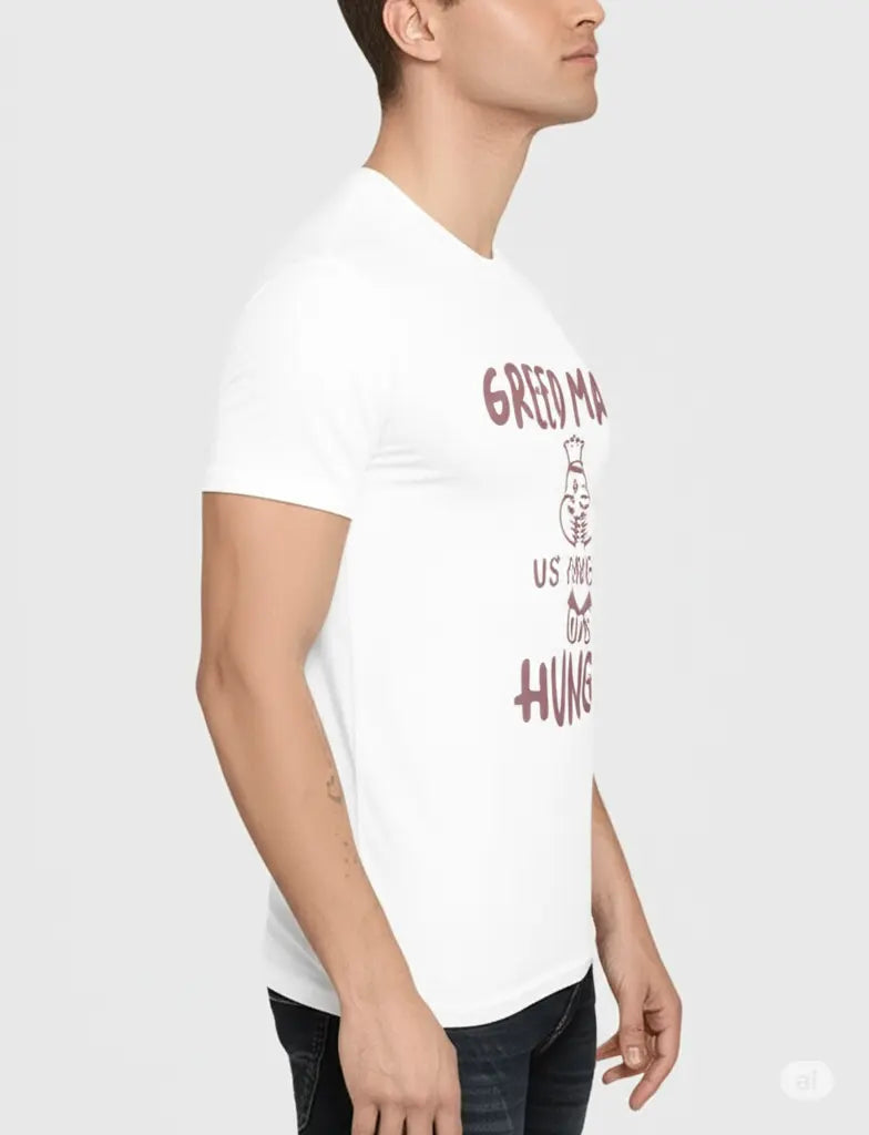 Greed Makes Hungry - Graphic T-Shirt – 100% Cotton - Sunflower Yellow & White Variants Offbeat