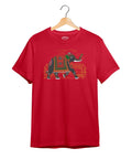 Greeting Elephant Art Printed T-Shirt – Premium Round Neck - Red - 100% Cotton Offbeat
