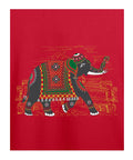 Greeting Elephant Art Printed T-Shirt – Premium Round Neck - Red - 100% Cotton Offbeat