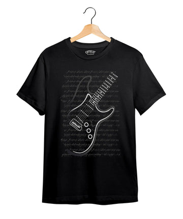 "Guitar" Printed T-Shirt – Premium Round Neck - Black - 100% Cotton Offbeat