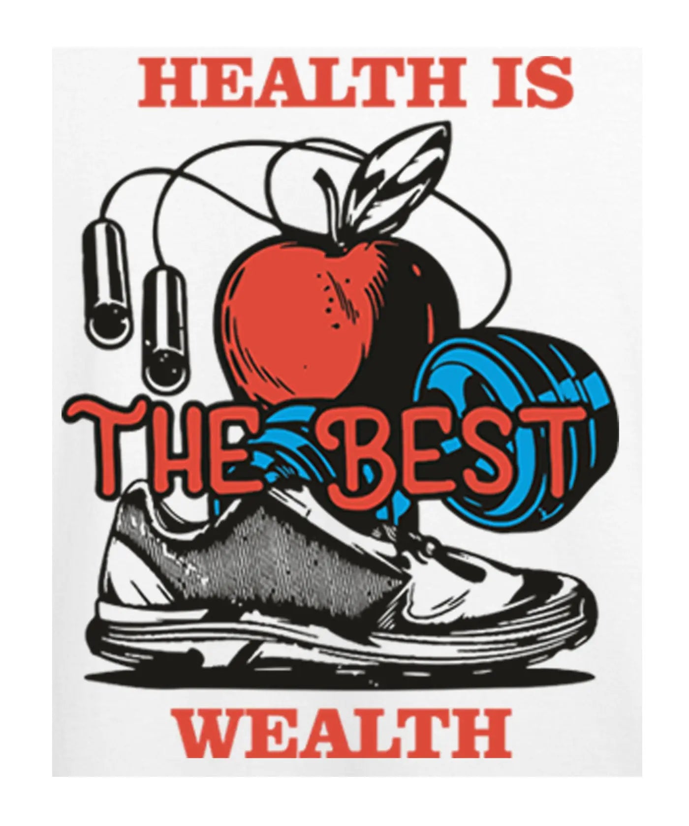"Health Is Wealth" - Juniors Unisex T-Shirt – Premium Round Neck - White - 100% Cotton Offbeat