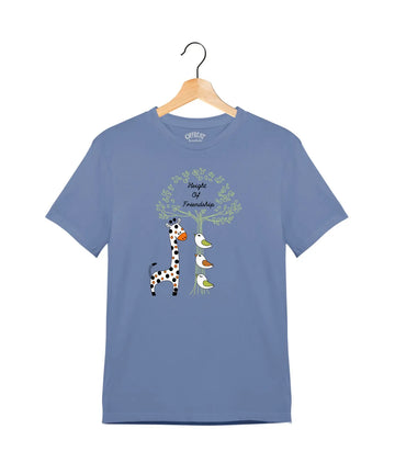 "Height of Friendship" - Juniors Unisex T-Shirt –  Premium Round Neck - Pigeon Blue - 100% Cotton Offbeat