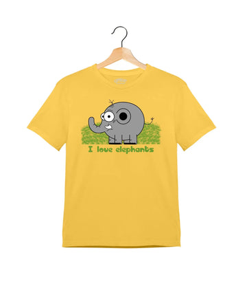 "I Love Elephant" - Kids Unisex T-Shirt – Premium Round Neck - Minion Yellow - 100% Cotton Offbeat