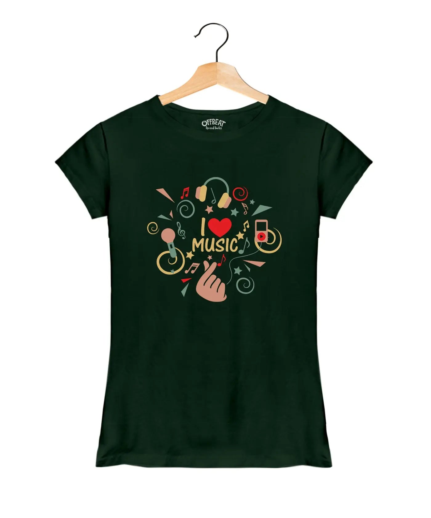 I Love Music - Graphic T-Shirt – Bottle Green - 100% Cotton Offbeat