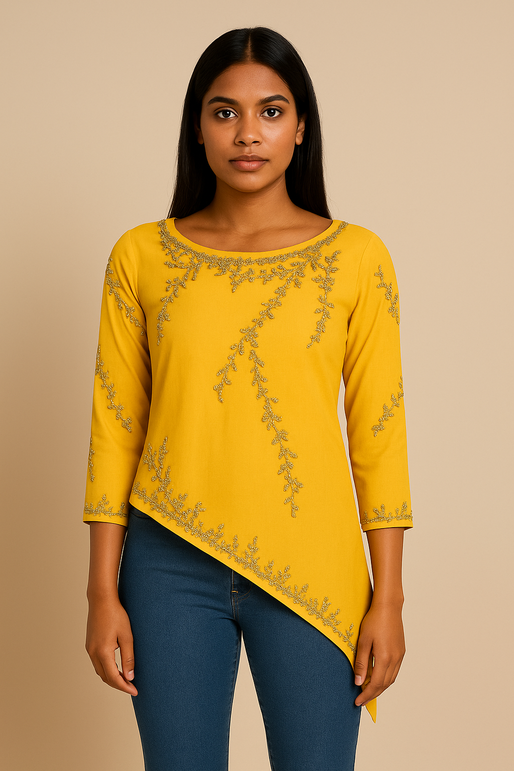 Fuchsia Embellished Georgette Tunic – Asymmetric Partywear by Indigo Ethnics INDIGO ETHNICS