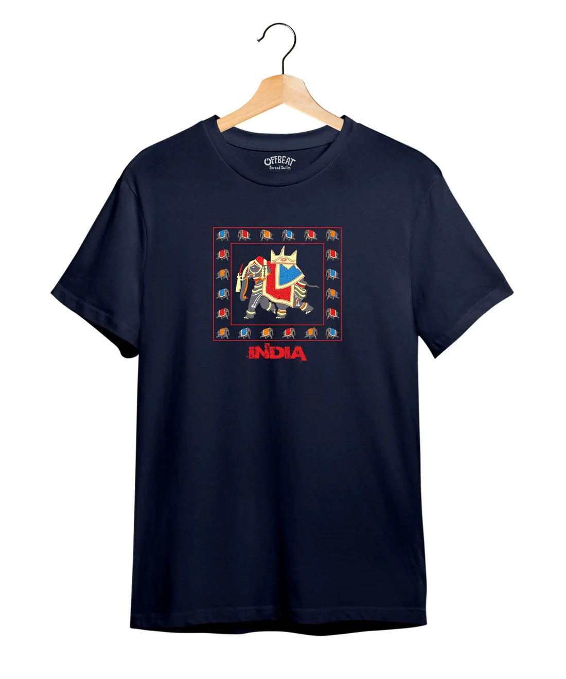 "India Elephant" Printed T-Shirt – Premium Round Neck - Navy Blue - 100% Cotton Offbeat