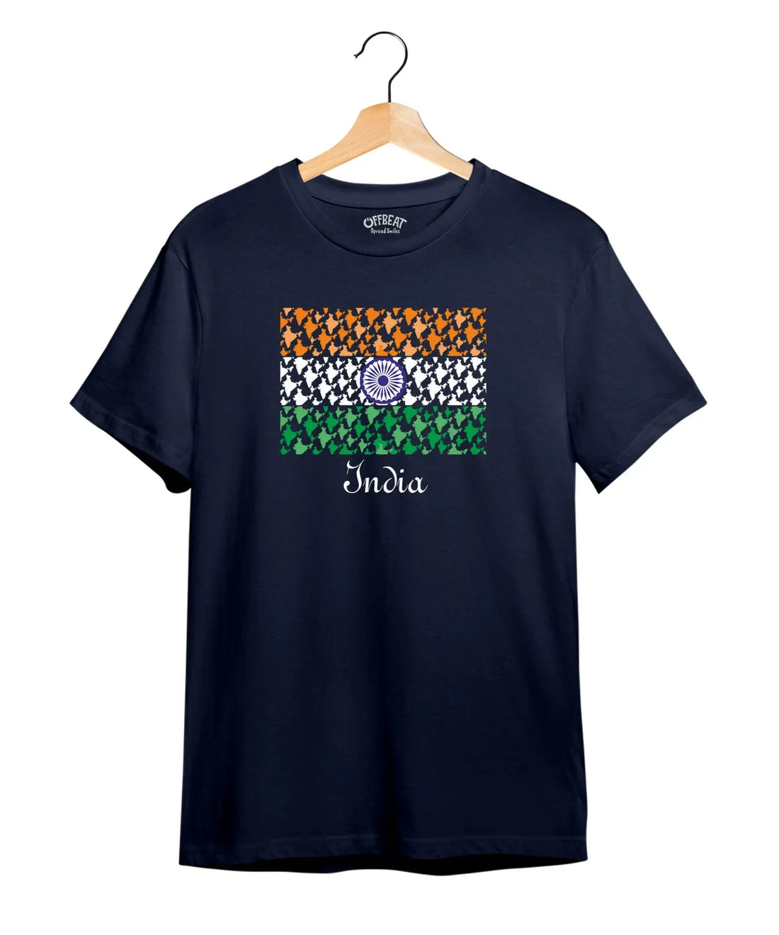 "India Flag" Printed T-Shirt – Premium Round Neck - Navy Blue - 100% Cotton Offbeat