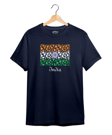 "India Flag" Printed T-Shirt – Premium Round Neck - Navy Blue - 100% Cotton Offbeat
