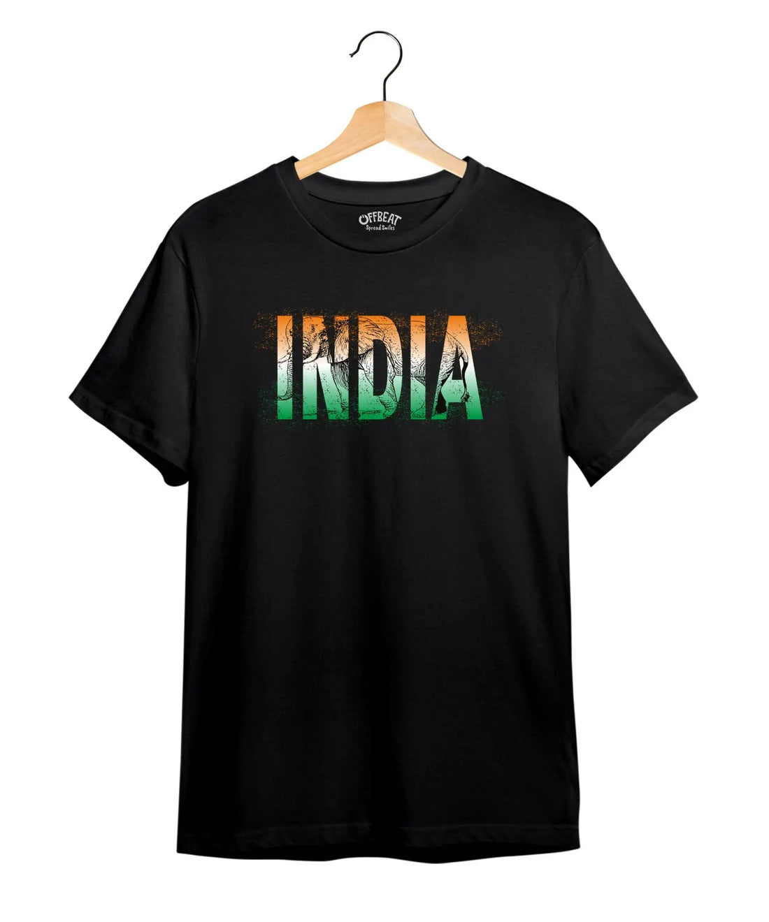 "India Tri color" Printed T-Shirt – Premium Round Neck - Black - 100% Cotton Offbeat
