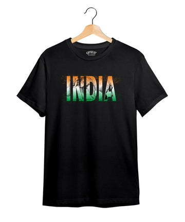 "India Tri color" Printed T-Shirt – Premium Round Neck - Black - 100% Cotton Offbeat