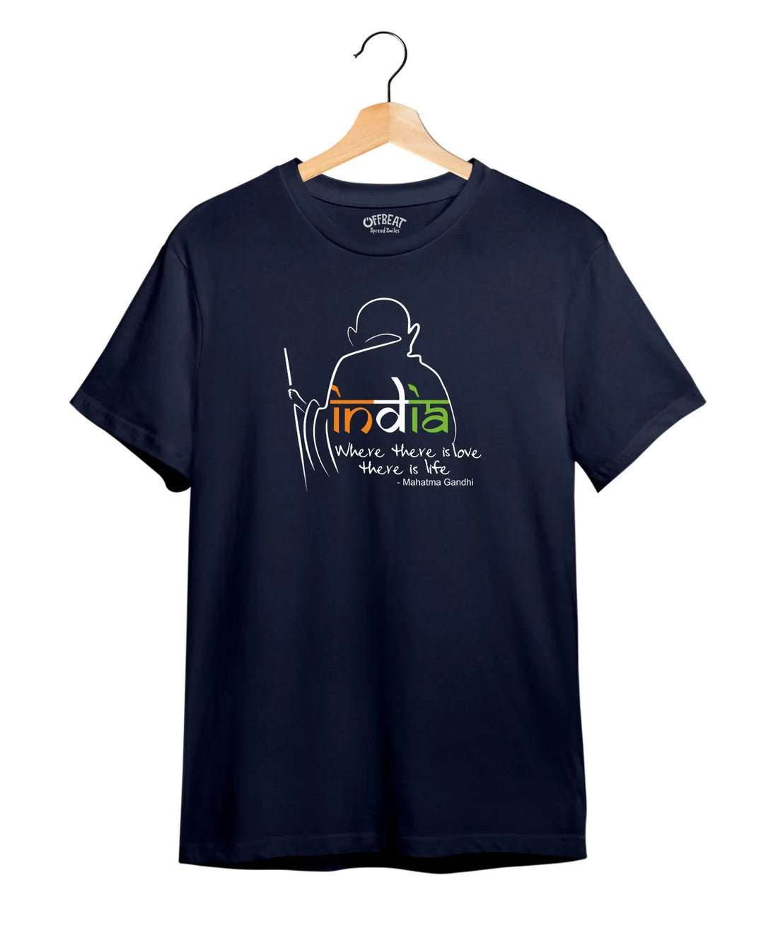 "India Where There is Love" Printed T-Shirt – Premium Round Neck - Navy Blue - 100% Cotton Offbeat