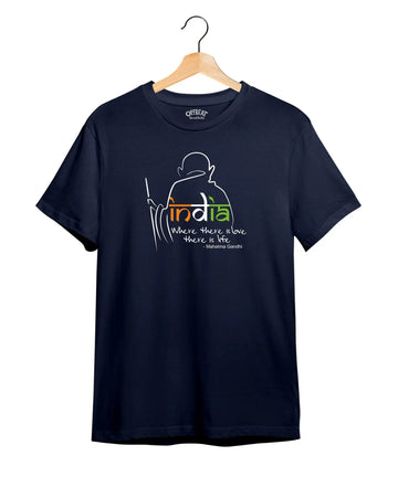 "India Where There is Love" Printed T-Shirt – Premium Round Neck - Navy Blue - 100% Cotton Offbeat